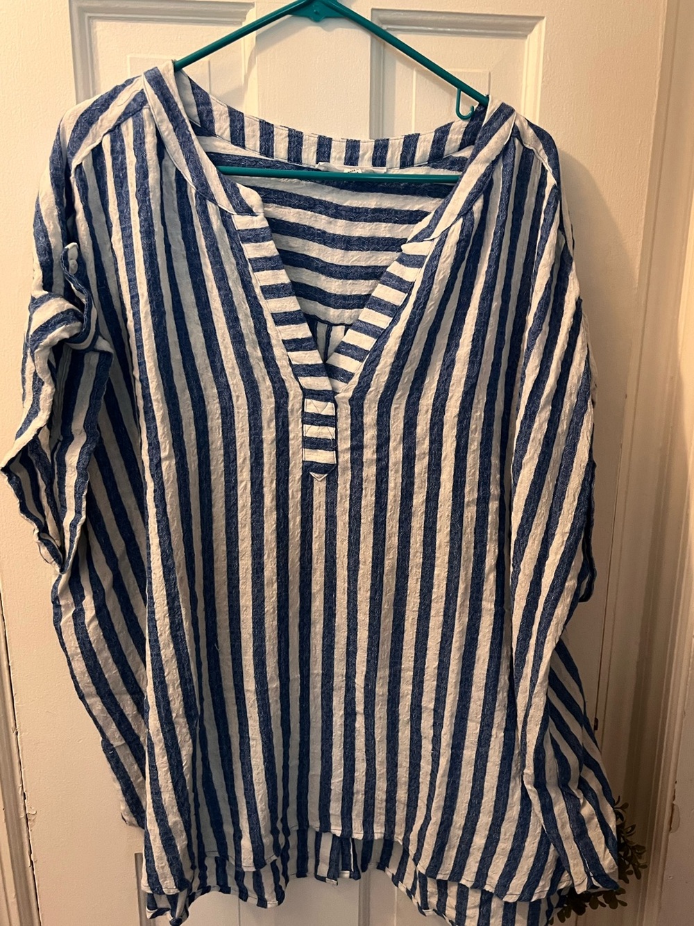 LOFT Blue and White Striped V-Neck Tunic